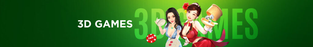 MWIN8 3D Games banner featuring animated characters holding casino chips and dice.