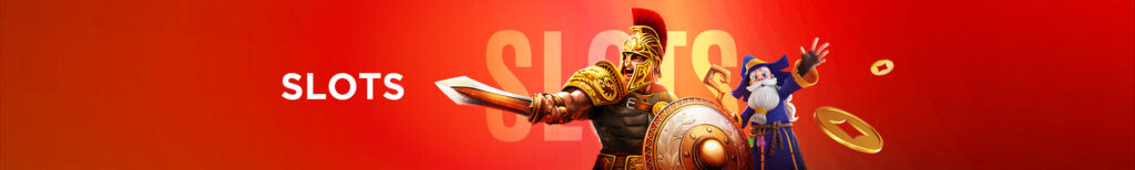 Illustration of a Roman gladiator with sword and shield alongside a wizard, representing online slot games with gold coins in the background.