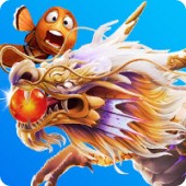 Mwin8 Fishing dragon chasing clownfish in an underwater treasure adventure.