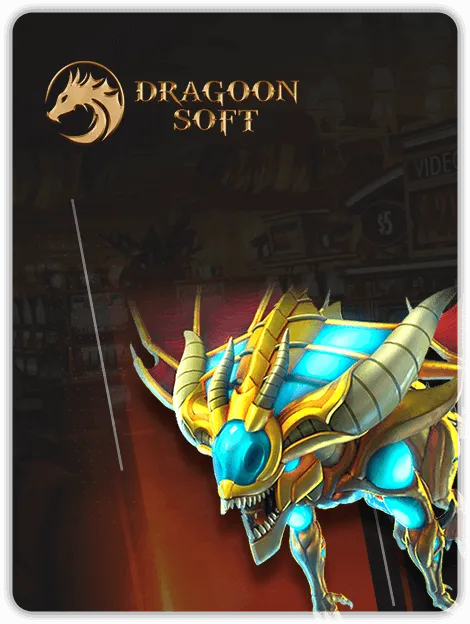 MWIN8 Dragoon Soft fishing game banner featuring a golden dragon-like sea creature with glowing blue armor.