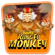 Triple Kung Fu Monkey slot game featuring three martial arts monkeys in action poses.