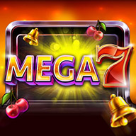 Mega 7 slot game with glowing reels, cherries, and golden bells.