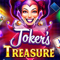 Joker’s Treasure slot game featuring a smiling jester with glowing cards and vibrant reels.