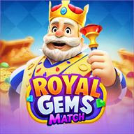 Royal Gems Match slot featuring a cheerful king holding a scepter, surrounded by golden treasures and colorful gems.
