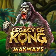 Legacy of Kong Maxways slot featuring a roaring gorilla in the jungle with bold golden title text.