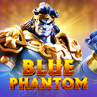 Blue Phantom slot game featuring a powerful blue warrior in golden armor with glowing background.