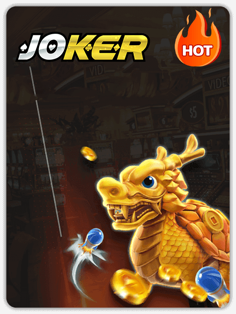 MWIN8 Joker fishing game banner featuring a golden dragon spitting coins with “HOT” label.