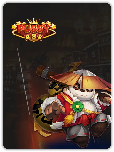 Pussy888 slots provider promotional image featuring a panda warrior in traditional attire, symbolizing fun and adventurous online slot gameplay.