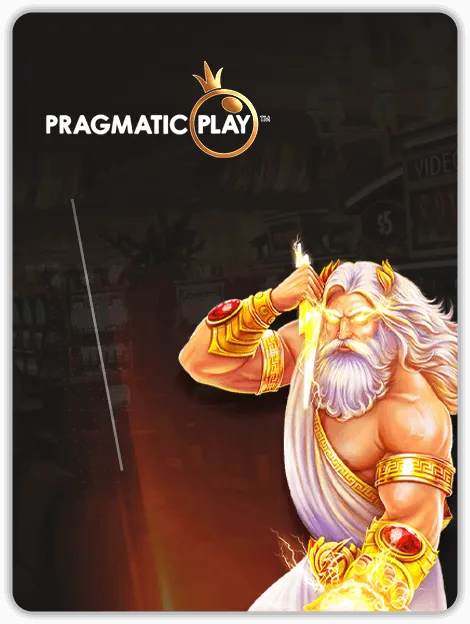 MWIN8 Pragmatic Play fishing game banner featuring Zeus with golden armor, summoning lightning power.