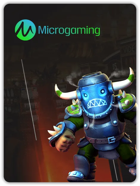 MWIN8 Microgaming slots provider promotional image featuring a powerful armored warrior character, symbolizing action-packed and rewarding slot experiences.