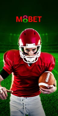 M8Bet Sports Betting Banner featuring an American football player in red uniform