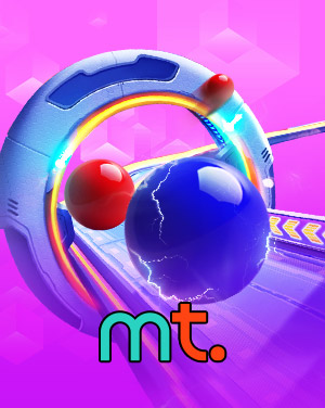 Mini Ted (MT) TV Games banner with futuristic neon design and 3D spheres