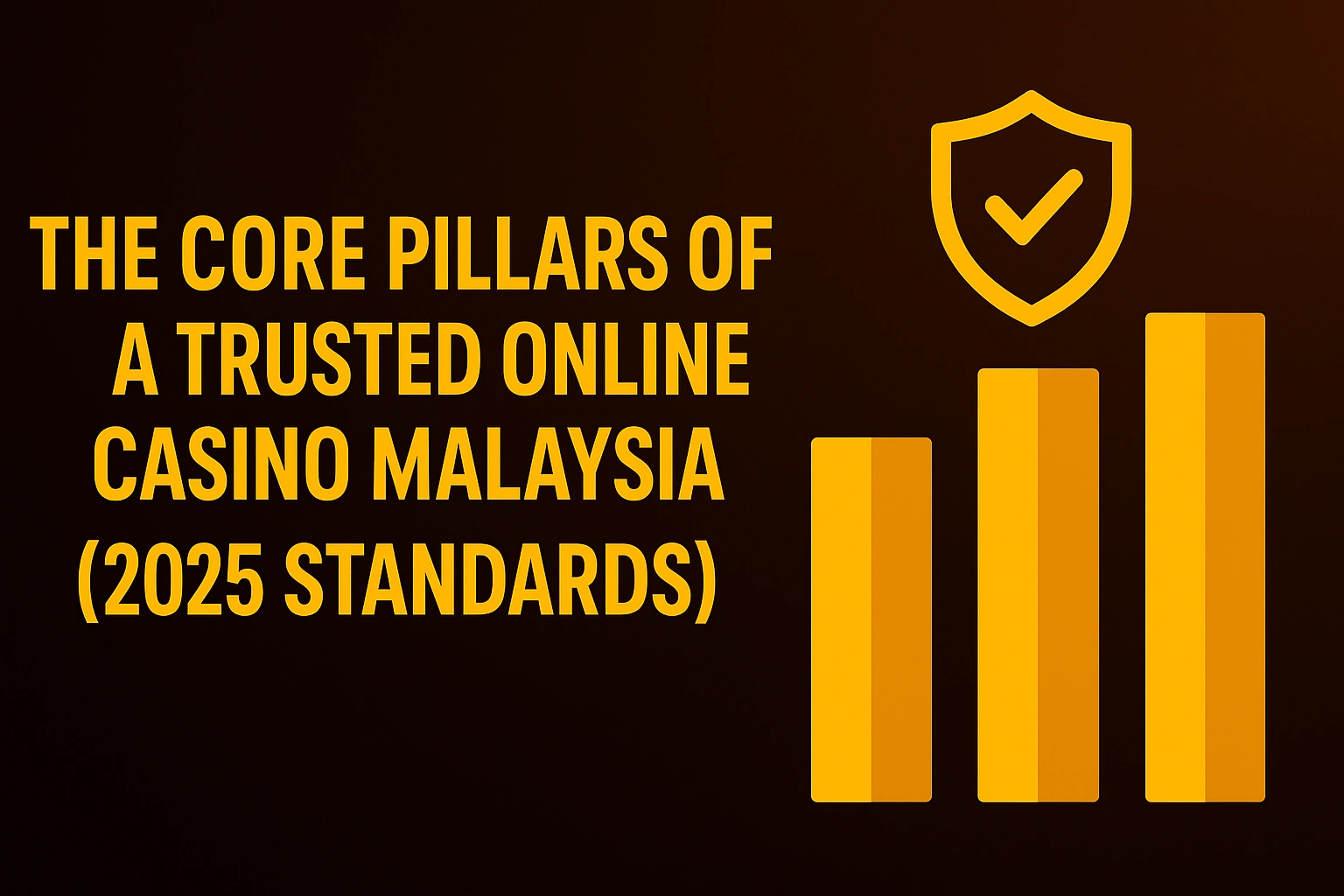 Golden bar pillars and shield icon representing the core trust standards for online casinos in Malaysia.